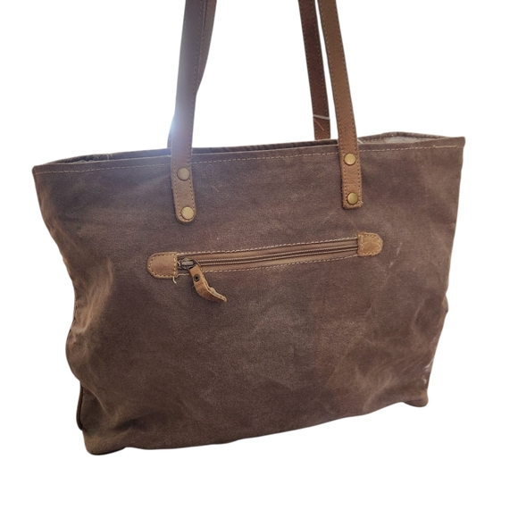 Myra Canvas Calf Hair Shoulder Tote Bag - Picture 2 of 11